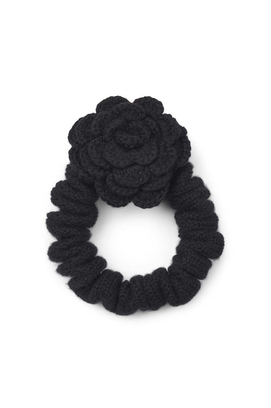 Small Scrunchie w/Flower - Black