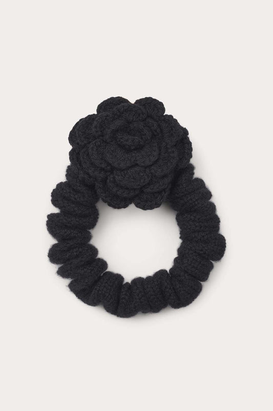 Small Scrunchie w/Flower - Black