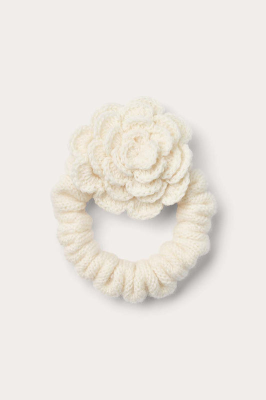 Small Scrunchie w/Flower - Off White