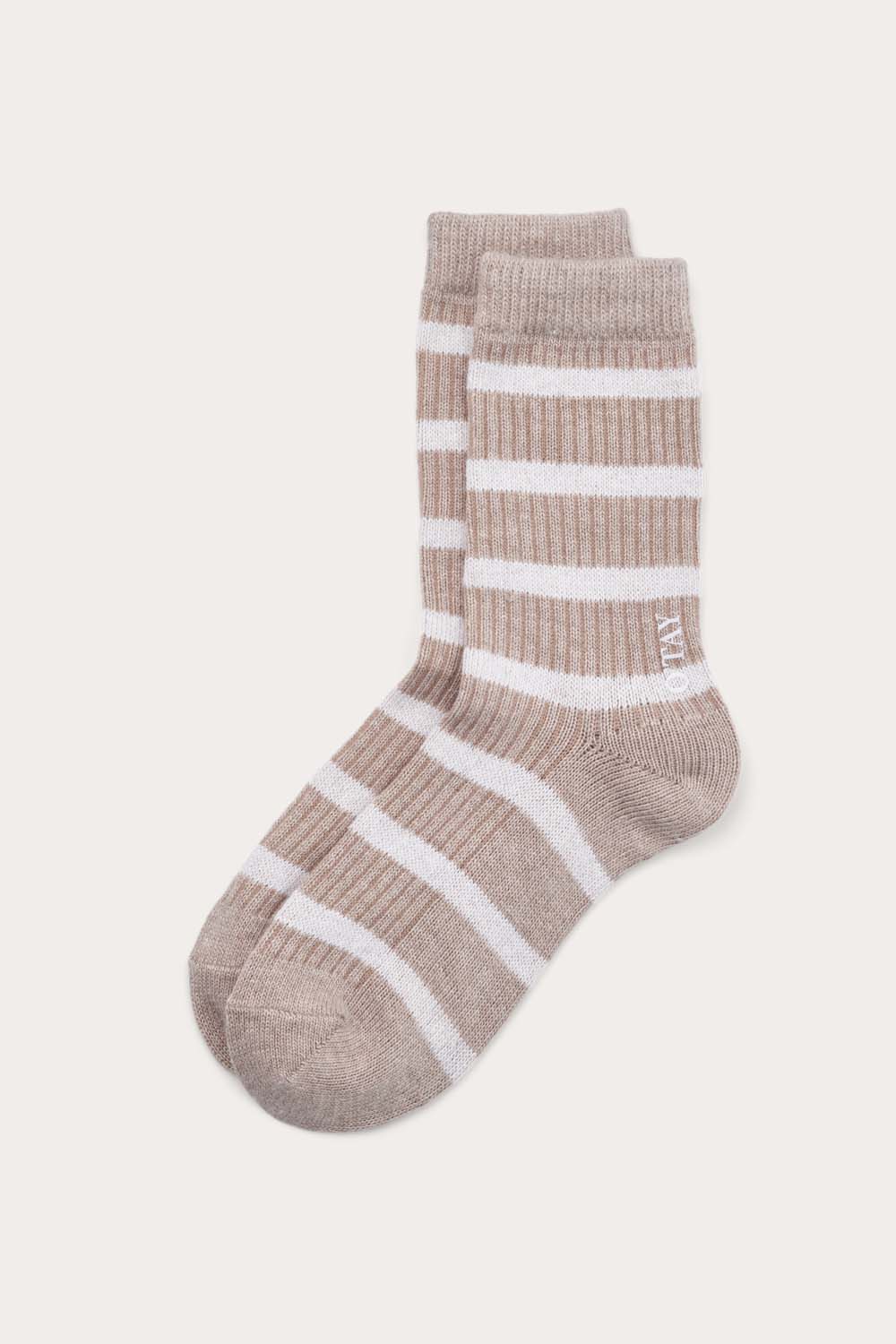 Striped Socks Blend - Taupe/Off White