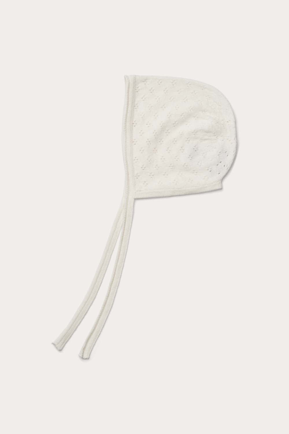 Little O'TAY Arden Hat w/Tie Pointelle Huer Off White