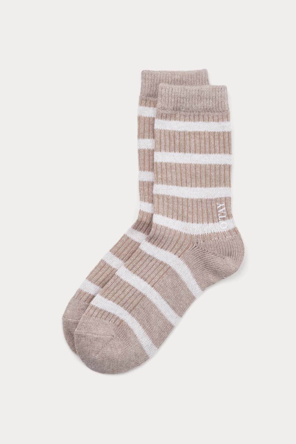O'TAY Striped Socks Blend Accessories Taupe/Off White